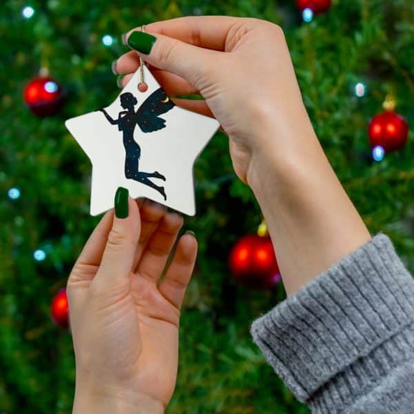 Fairy Silhouette Ceramic Ornament - Enchanting Star Shape for Holiday Decor - Image 3